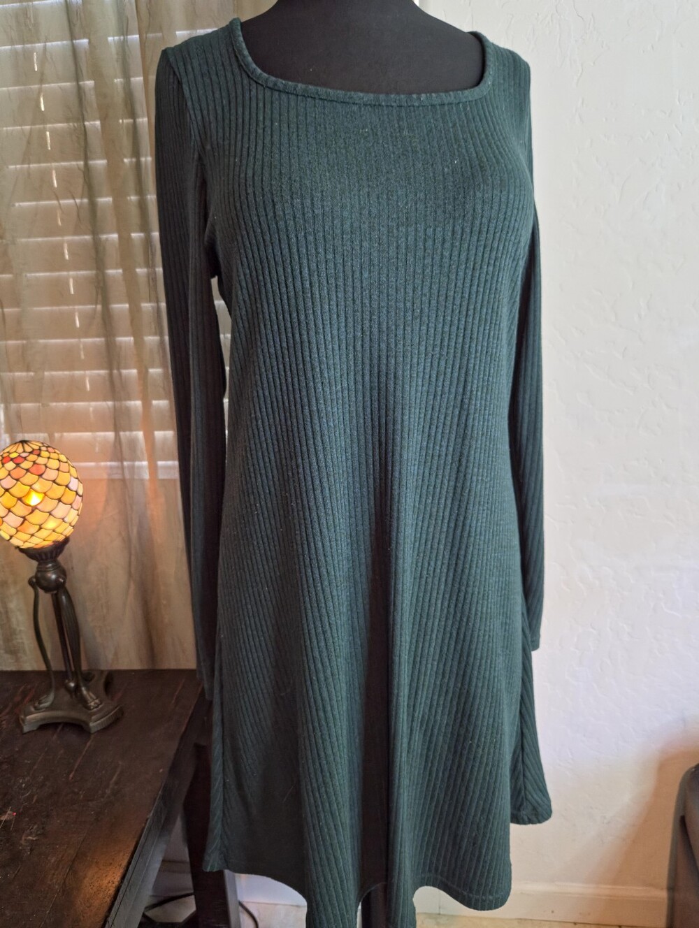 Old Navy Ribbed Long-Sleeve Swing Dress in Forest Green #0342